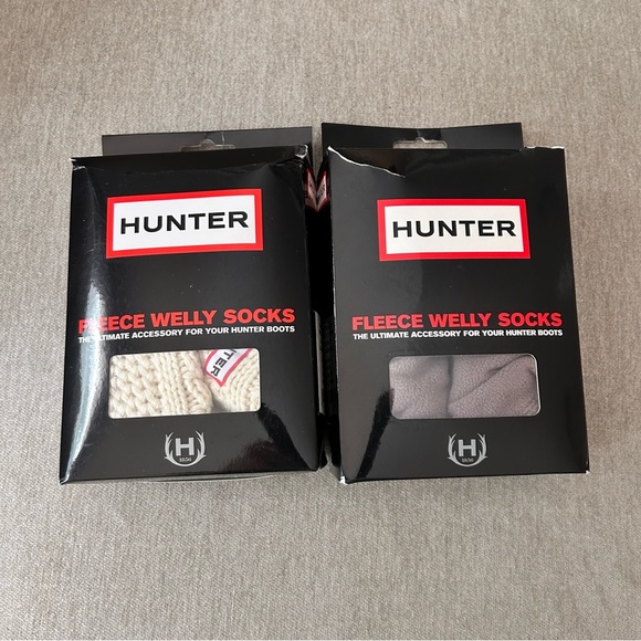 Hunter Fleece Welly Socks - Cream and Gray - Picture 1 of 7